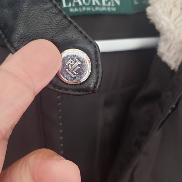 LAUREN Ralph Lauren Hooded Down Coat with Faux Leather size L - Picture 4 of 11